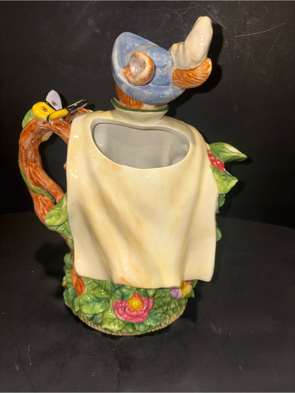 Vintage Hand Painted Floral Ceramic Tea Pitcher Easter Rabbit Troubadour RARE - Picture 6 of 9